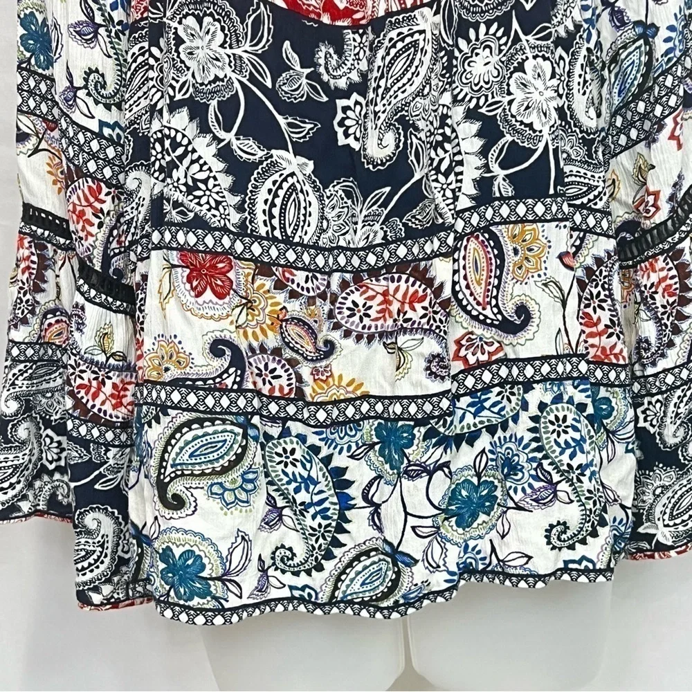 Cupio Women’s Multicolored Floral Lace Boho Bell Sleeve Paisley Top Size M - Picture 4 of 8